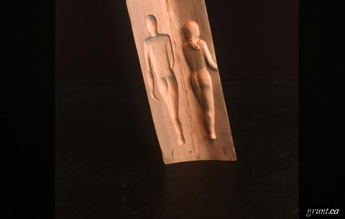 1993 11 16 Sculpture Yellow Cedar Songs Kempton Dexter intaglio two nude figures male female