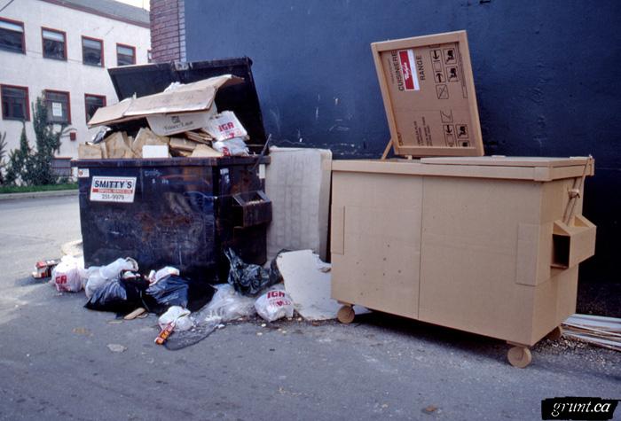 1993 04 06 Sculpture Public Works James Carl cardboard and actual dumpster