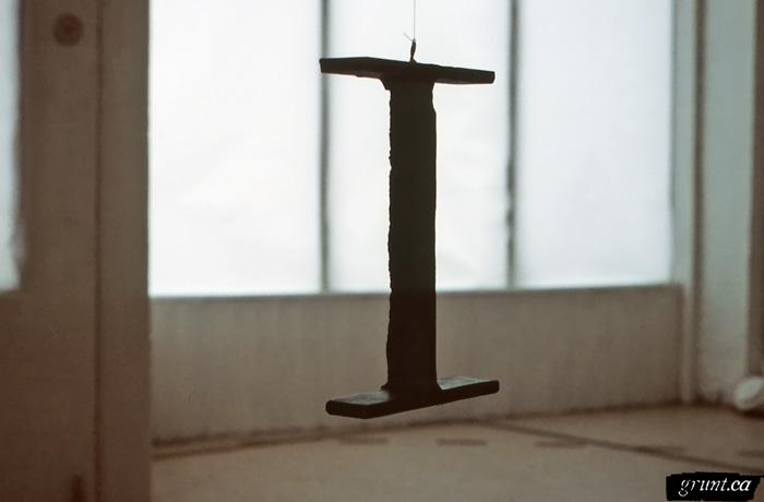1987 03 17 Sculpture Prime Room Dan Olson detail view I shaped scuplture hanging midair