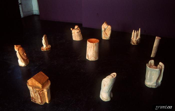 1993 11 16 Sculpture Yellow Cedar Songs Kempton Dexter installation shot of all sculptures