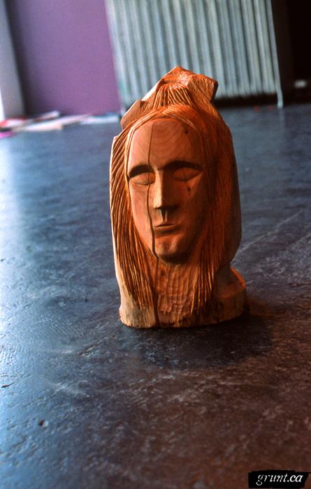 1993 11 16 Sculpture Yellow Cedar Songs Kempton Dexter sculpture human face closed eyes